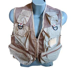 Men's Small Vintage Columbia Fly Fishing Vest Beige Mesh Nylon USA